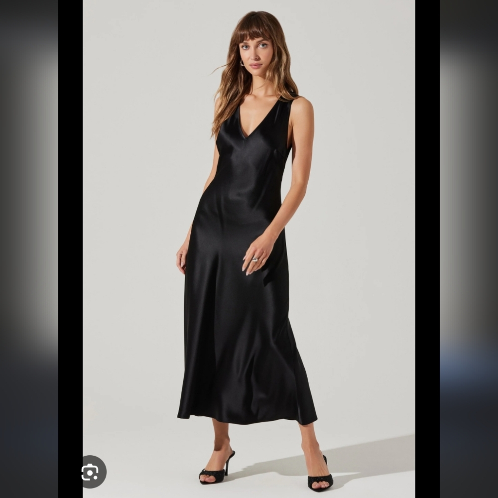Elegant Black Satin Dress Satin Ellora Midi Dress